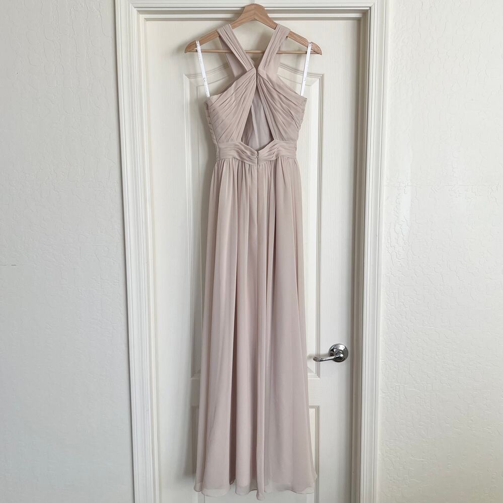 Hayley‎ Paige Occasions Bridesmaid Gown Halter Style Maxi Dress Blush Pink 0 - Picture 2 of 9